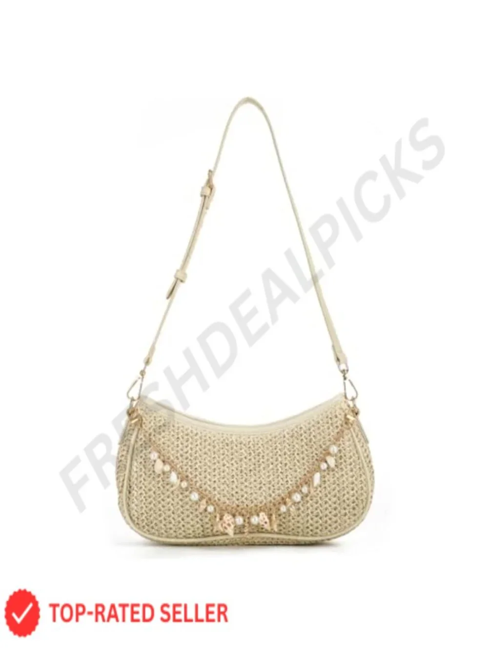 Woven Straw Hobo Shoulder Bag with Beach Charm Chain